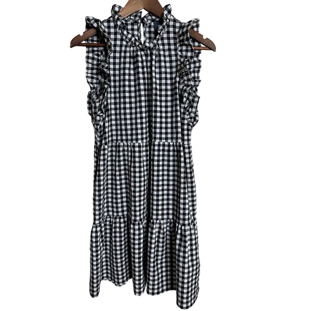 Maeve Lida Ruffled Mini Dress Size S Gingham Tiered Black White Cottagecore
